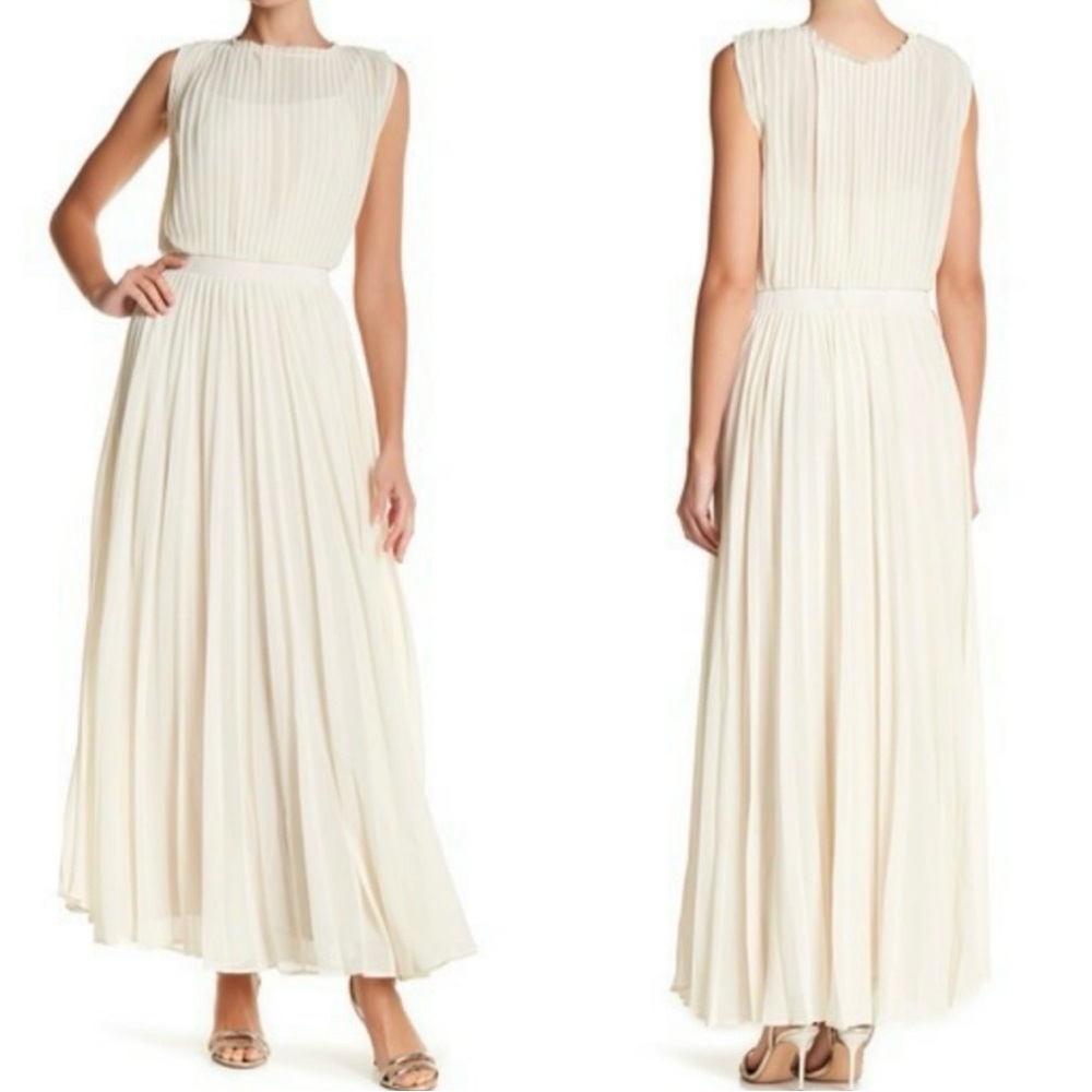 Anthropologie Ivory Pleated Maxi Dress
